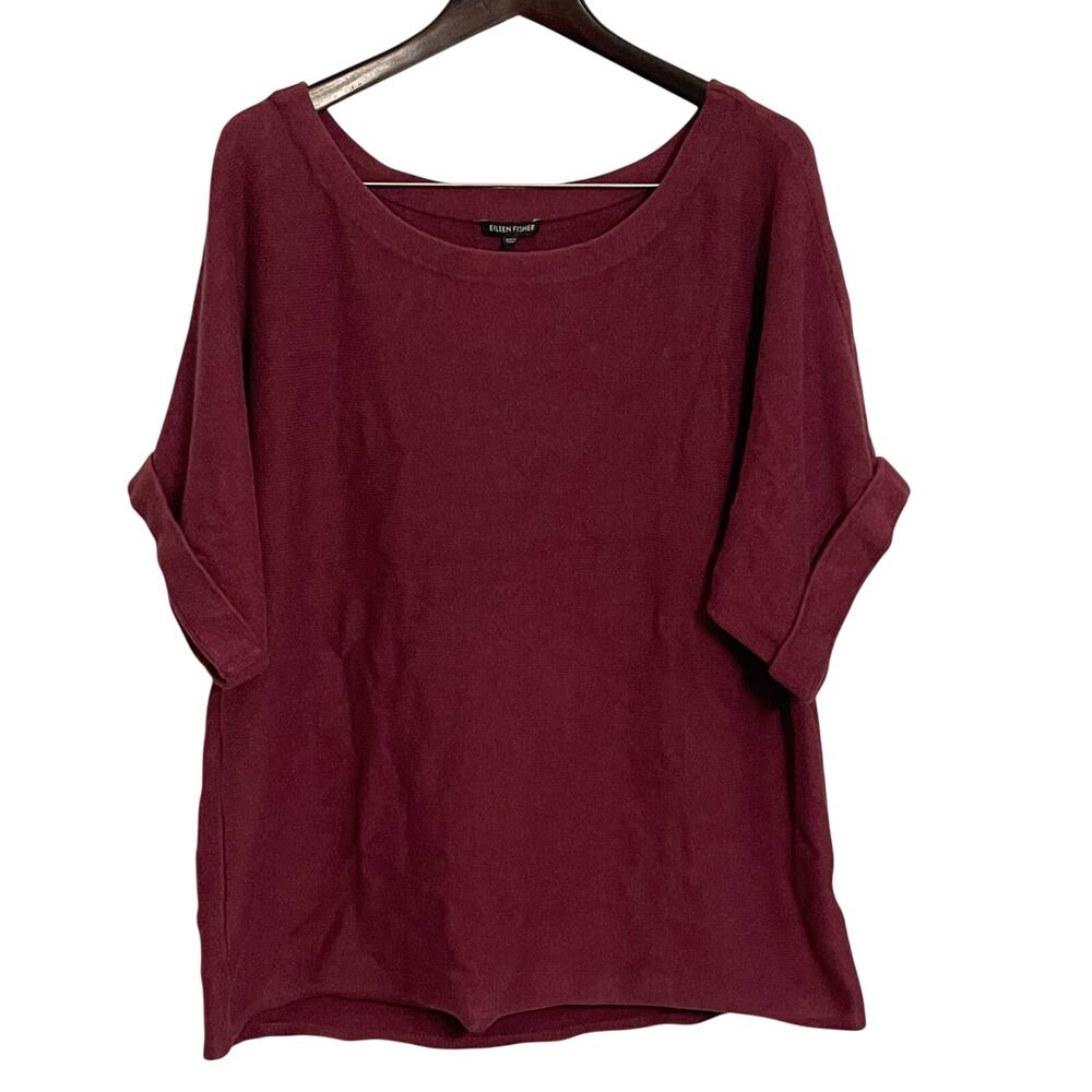 Eileen Fisher Burgundy Boxy Scoop Neck Blouse
